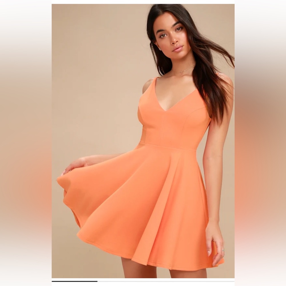 Lulu's Coral V-Neck Fit & Flare Mini Dress